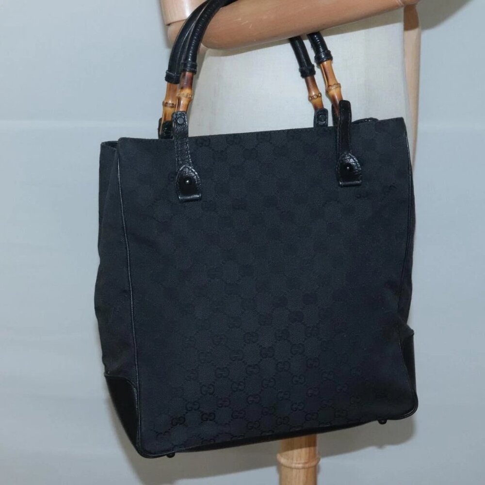 GUCCI GG Canvas Bamboo Tote Bag Black 112530 Auth am8242 - Picture 3 of 16